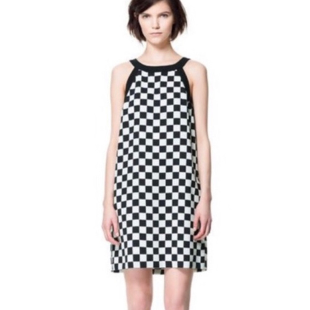 zara a shape checkered dress